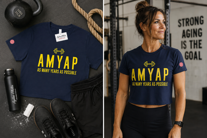 AMYAP Ladies Cropped Tee – Midnight Navy/Neon Yellow