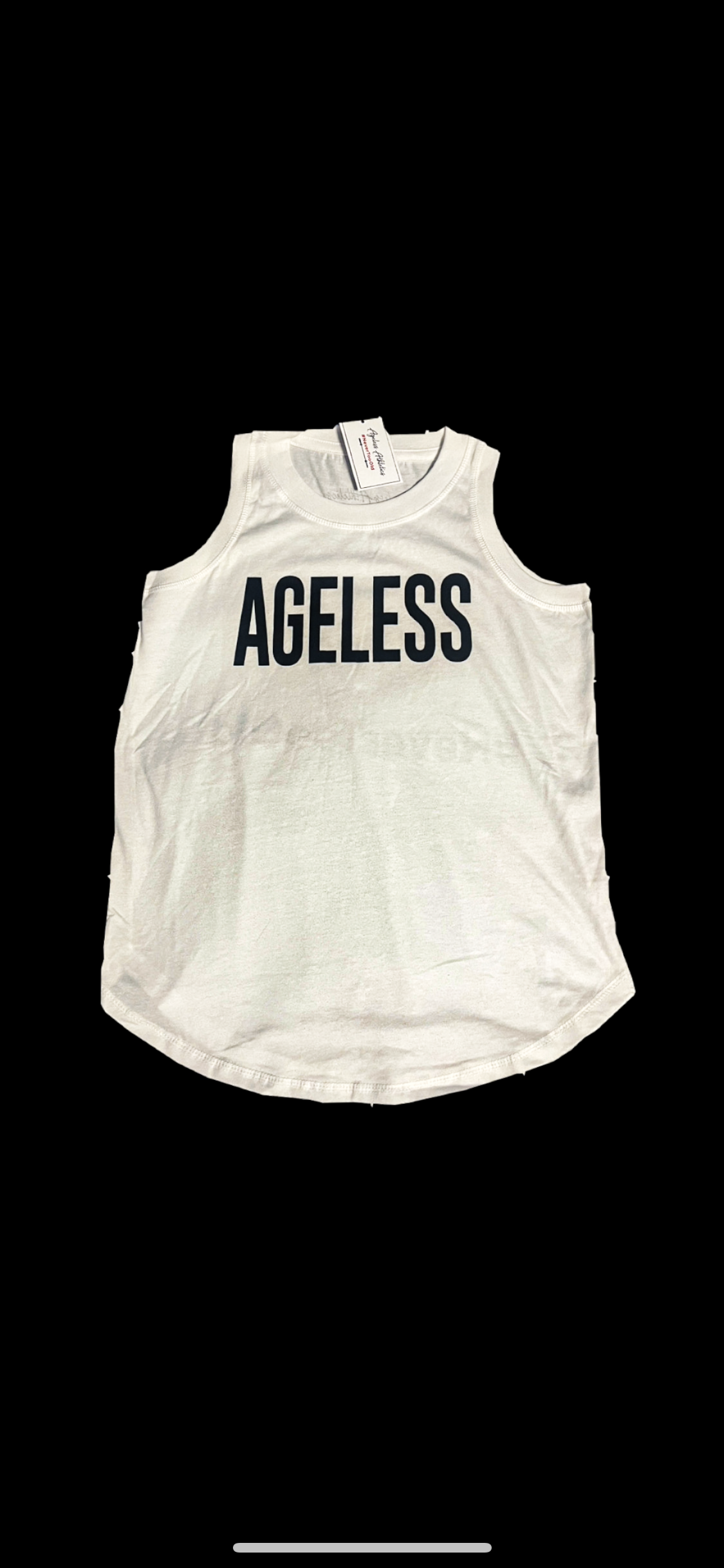 Ageless White/Black Muscle Long Tank