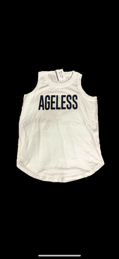 Ageless White/Black Muscle Long Tank