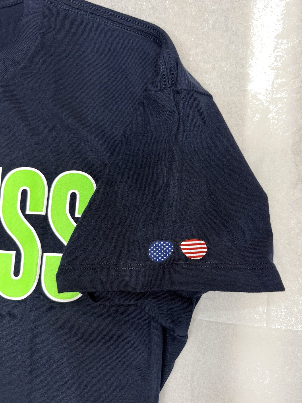 Ageless Navy/Neon Green Short Sleeve Cropped Tee