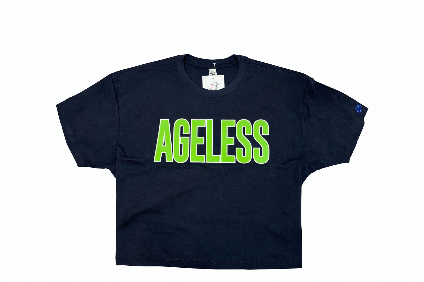 Ageless Navy/Neon Green Short Sleeve Cropped Tee
