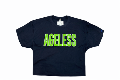 Ageless Navy/Neon Green Short Sleeve Cropped Tee