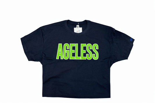 Ageless Navy/Neon Green Short Sleeve Cropped Tee