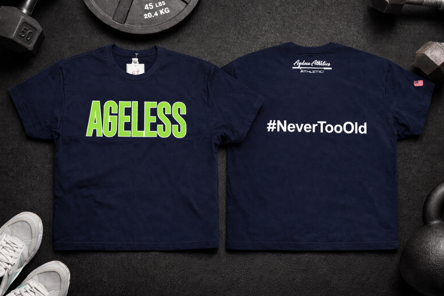 Ageless Navy/Neon Green Short Sleeve Cropped Tee