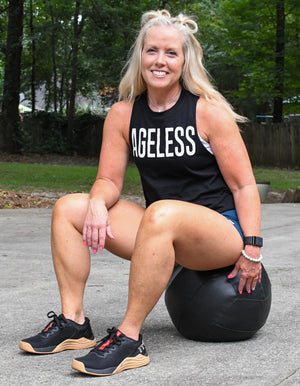 "Ageless" Black Sleeveless Cropped Tee