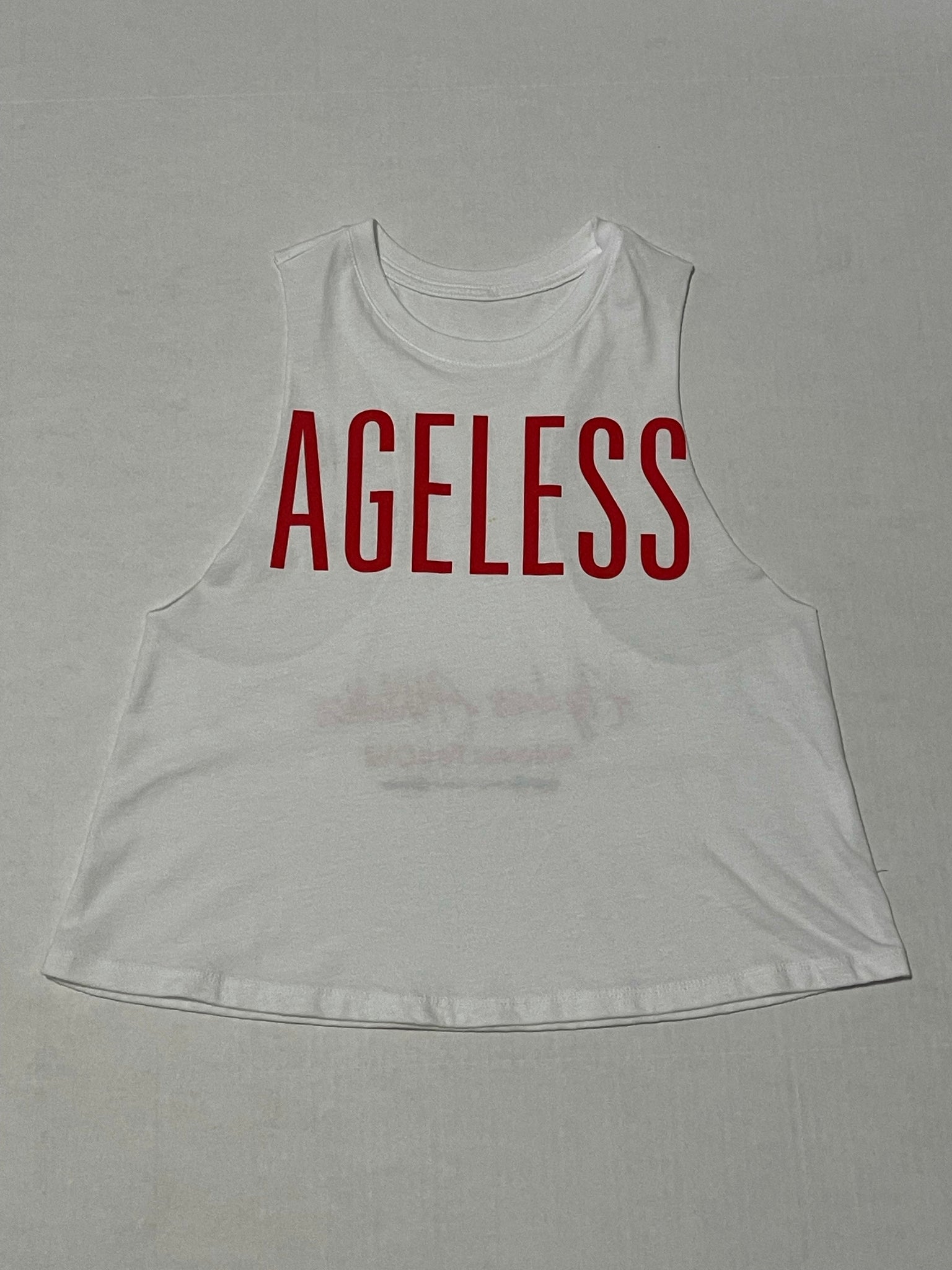 “Ageless” Scarlet White Sleeveless Crop Tee