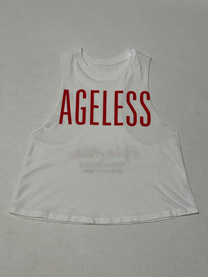 “Ageless” Scarlet White Sleeveless Crop Tee