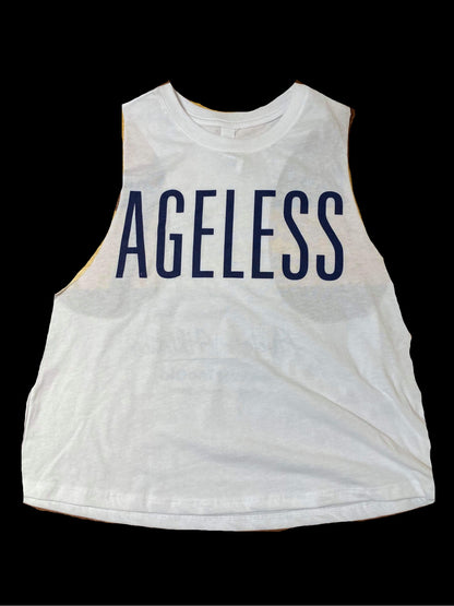 Ageless Indigo White Sleeveless Crop Tee