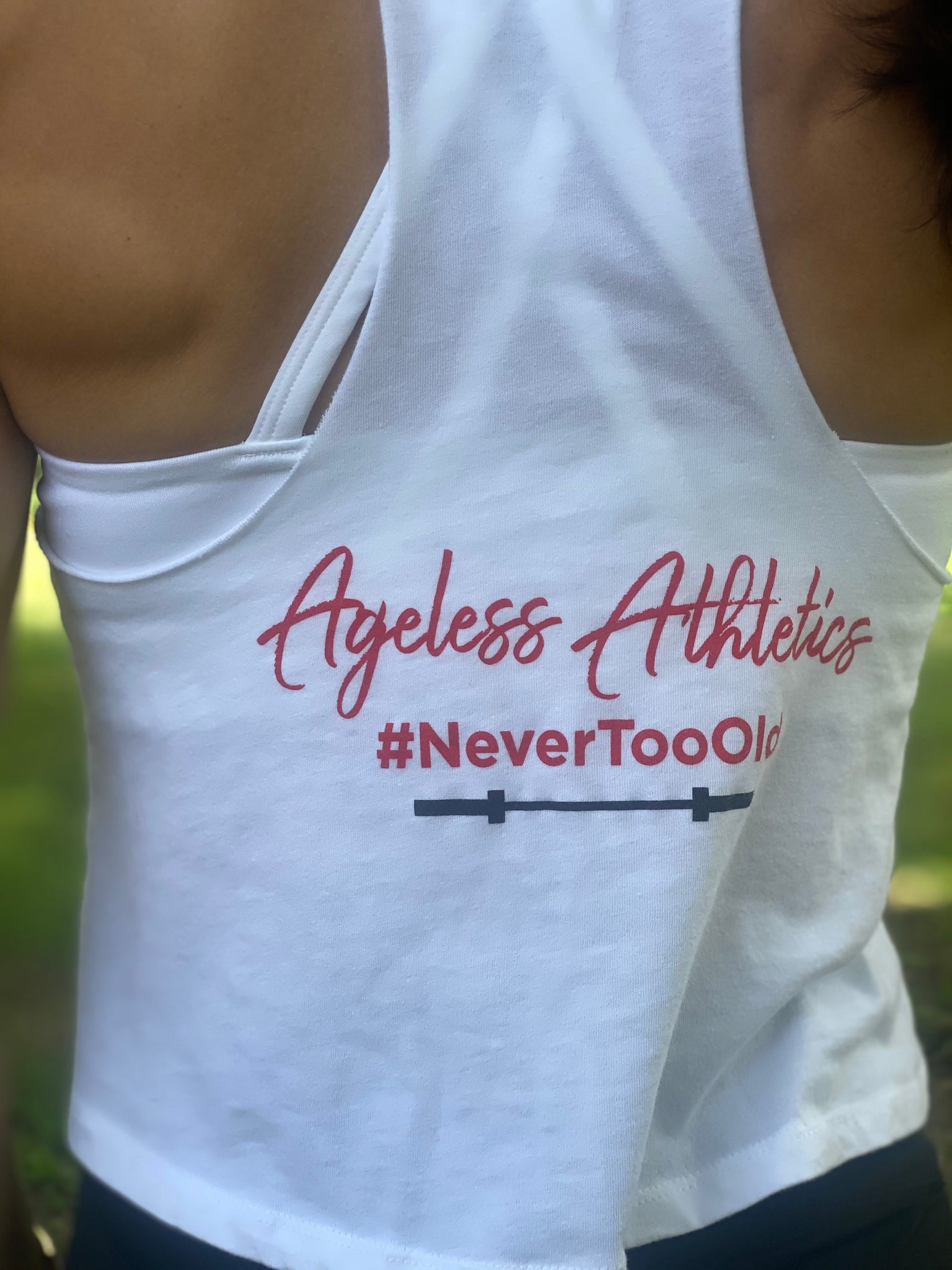 “Ageless” Scarlet White Sleeveless Crop Tee