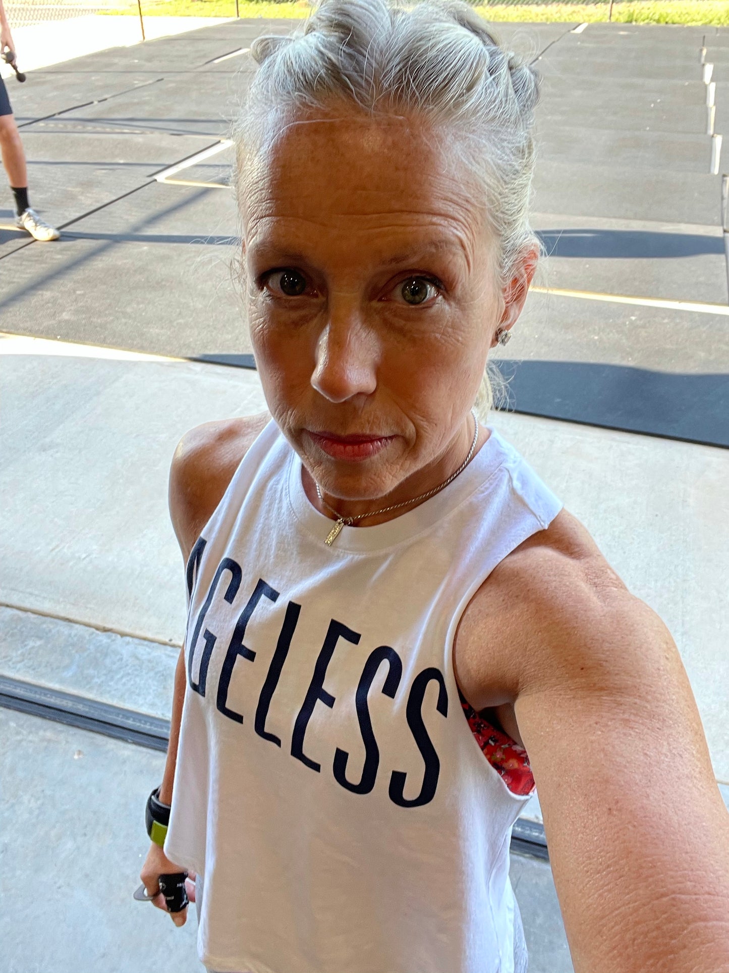 Ageless Indigo White Sleeveless Crop Tee